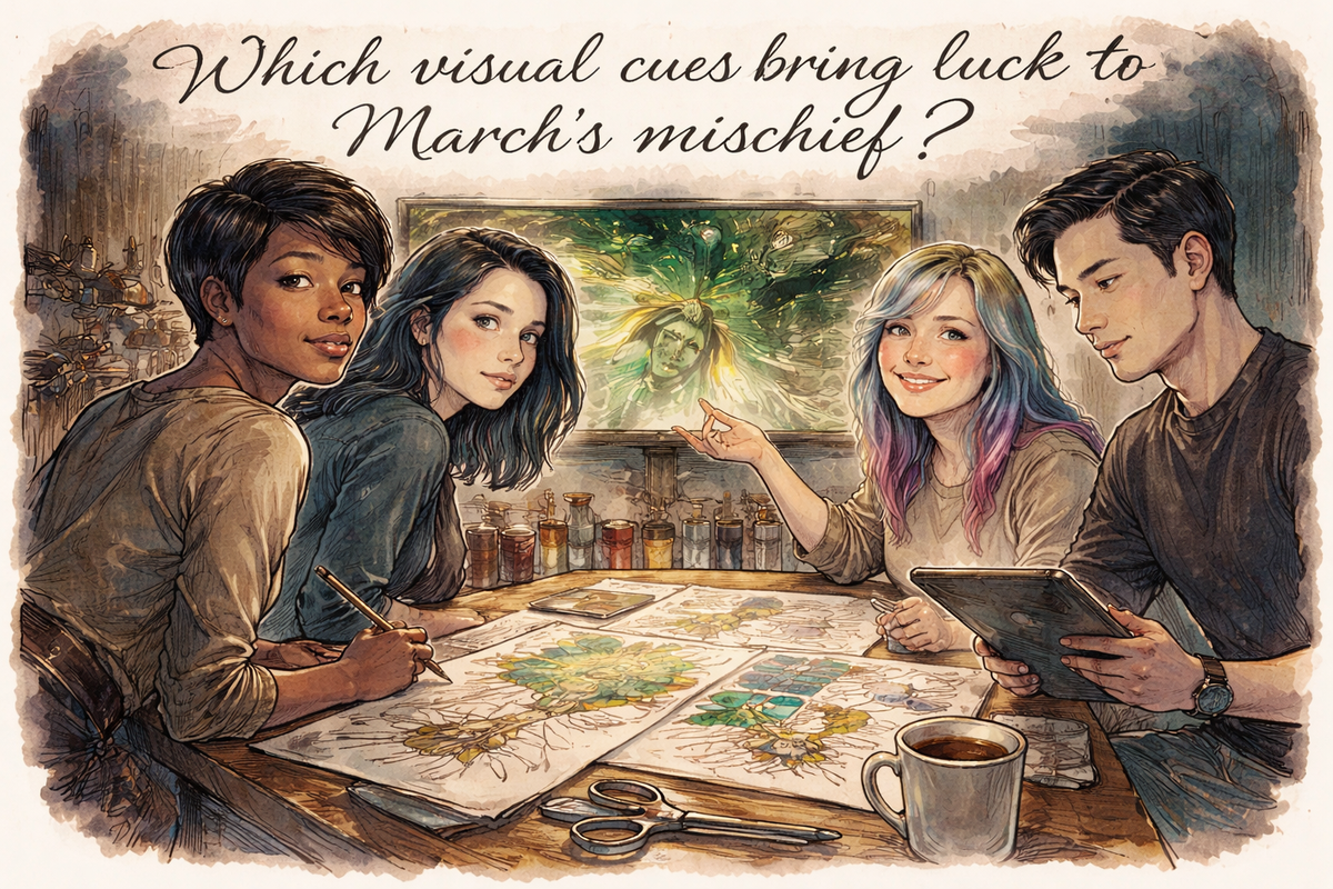 Which visual cues bring luck to March's mischief?