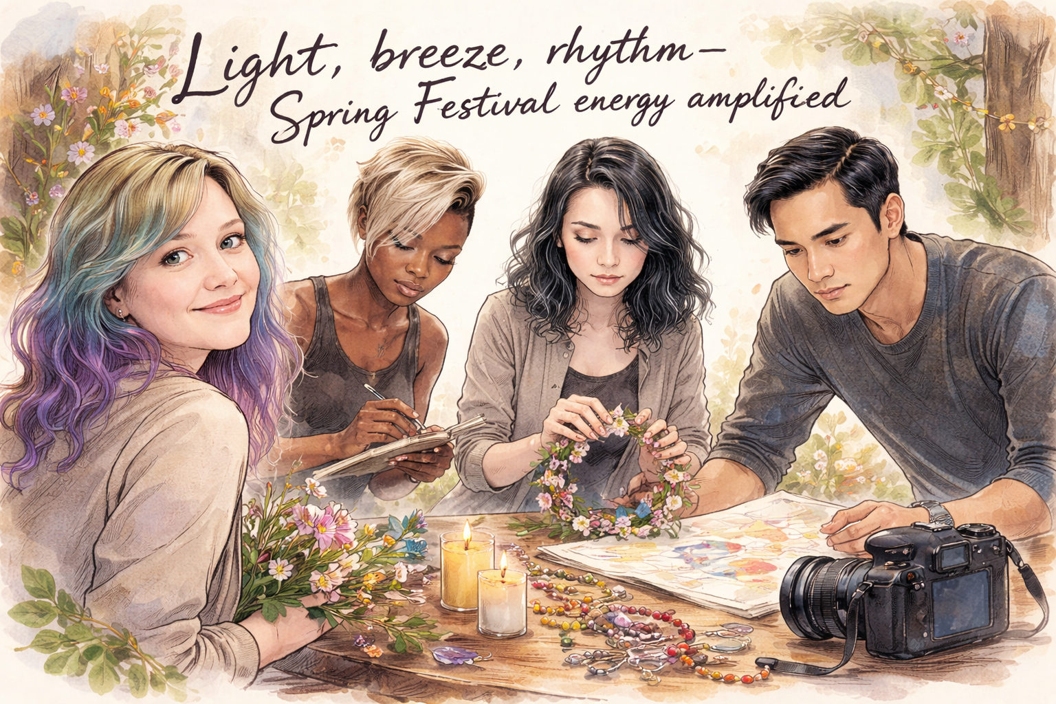 What are the top 3 physical tension intensifiers — light, air, and movement — for a Spring Festival photoshoot?