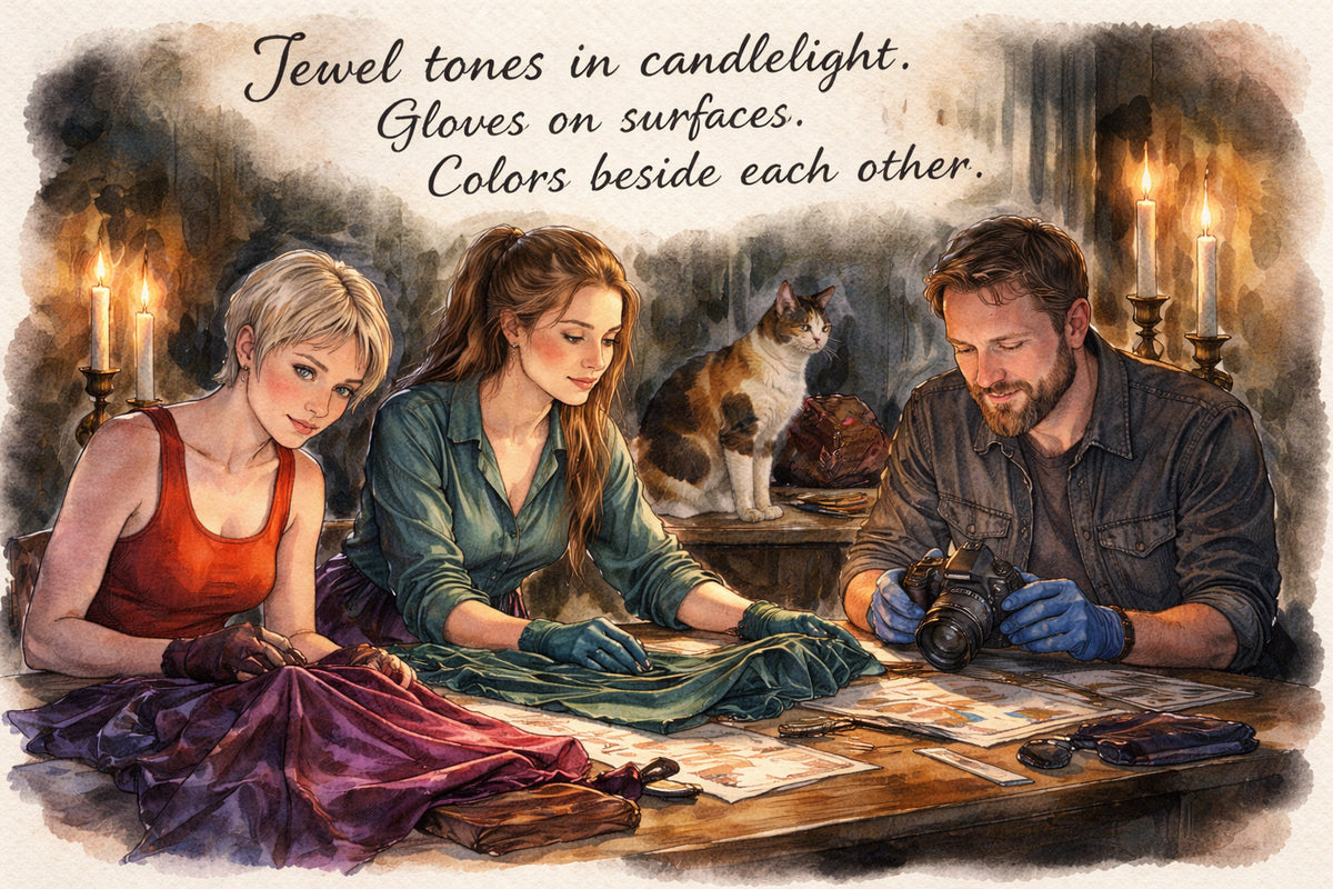 What are the three material contrasts that have to be visible in the frame for Murder Mystery and Magic to read correctly?
