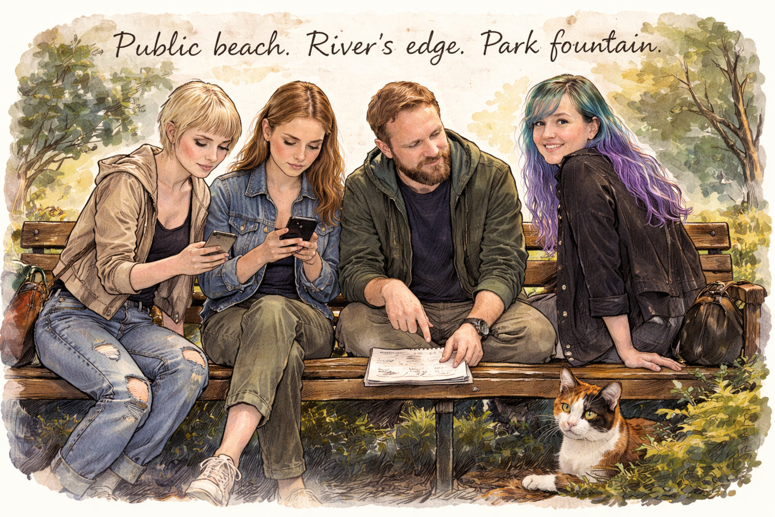 What are three completely free locations that hold up for a Sun-Kissed Shores photoshoot?